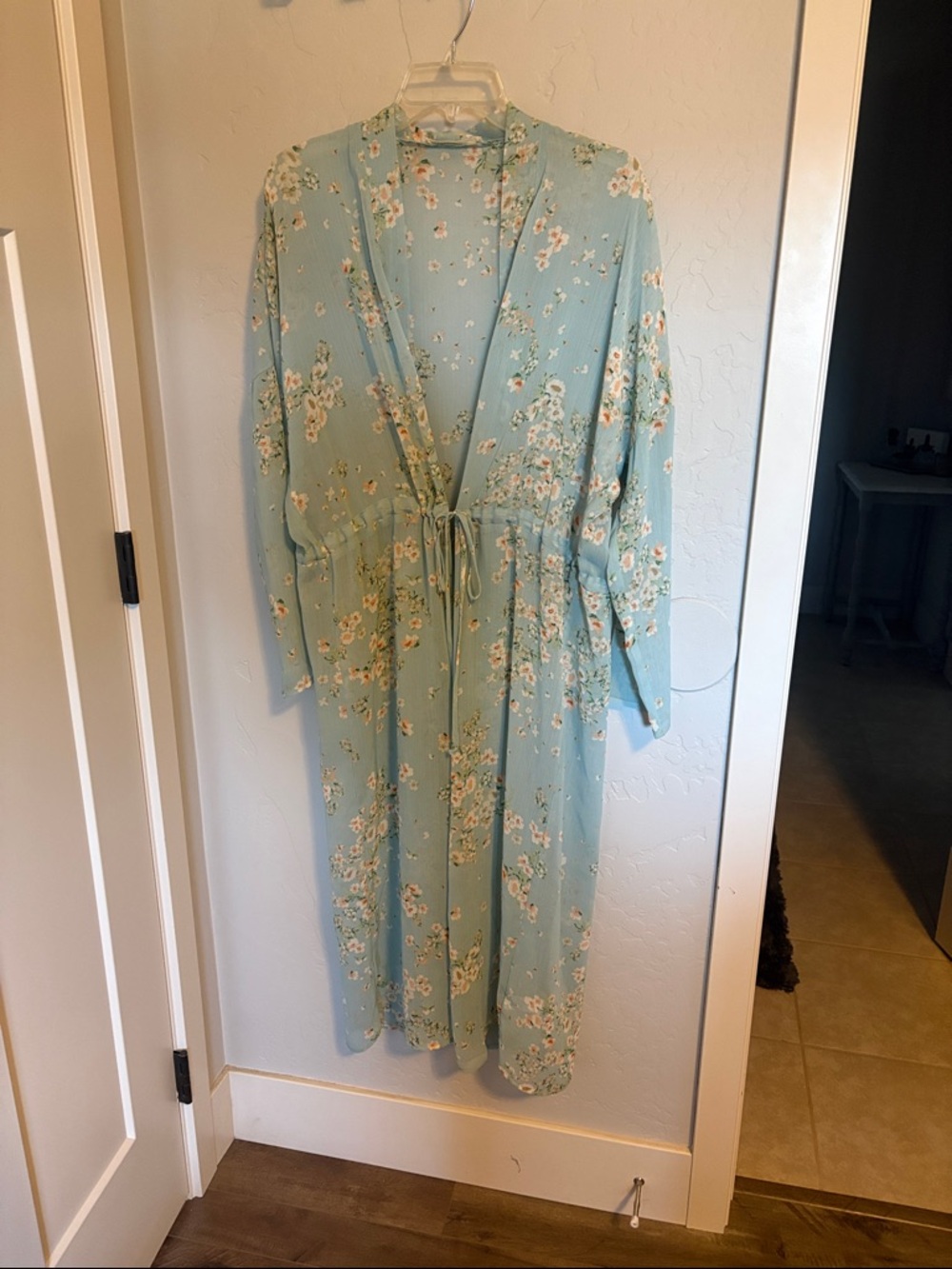 Women's Light Blue Floral Tie-Waist Tunic